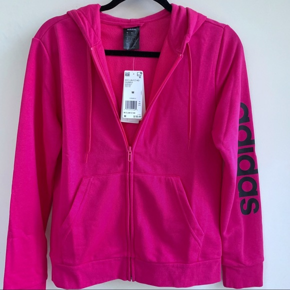 adidas Tops - Adidas Essentials Linear Pink Zip Up Hoodie Size M